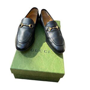 Gucci Jordaan Horsebit Loafer Size 37.5 US 7.5 Black Leather Flat